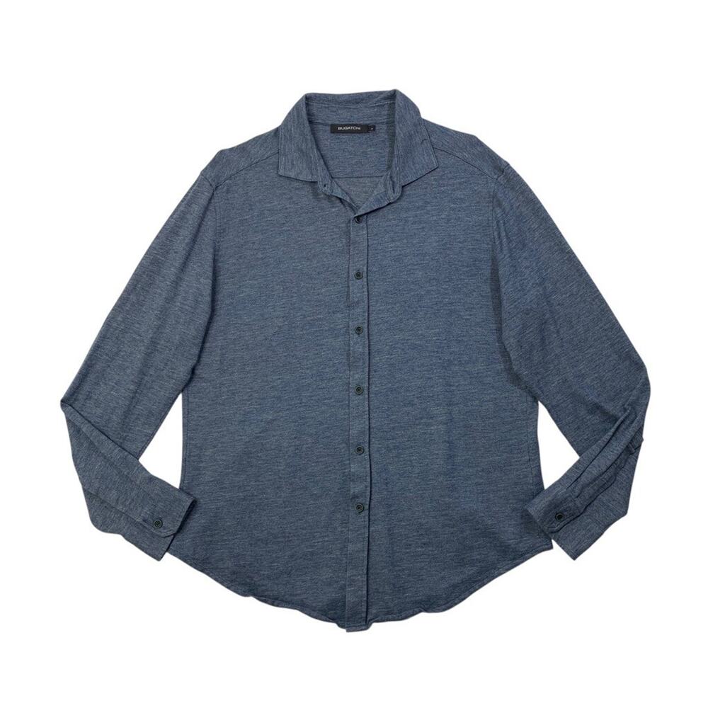 Bugatchi Shirt Mens L Large Shark Blue Cotton Blend Long Sleeve Lightweight